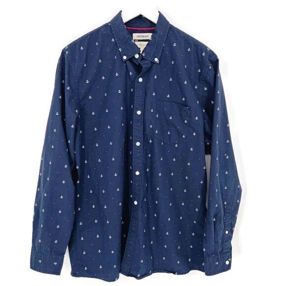 GoodThreads Nautical Anchor Button Up Shirt Sz L - Picture 1 of 6
